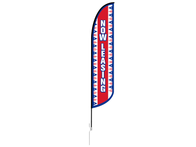 13ft NOW LEASING Stock Blade Flag with Ground Stake 02